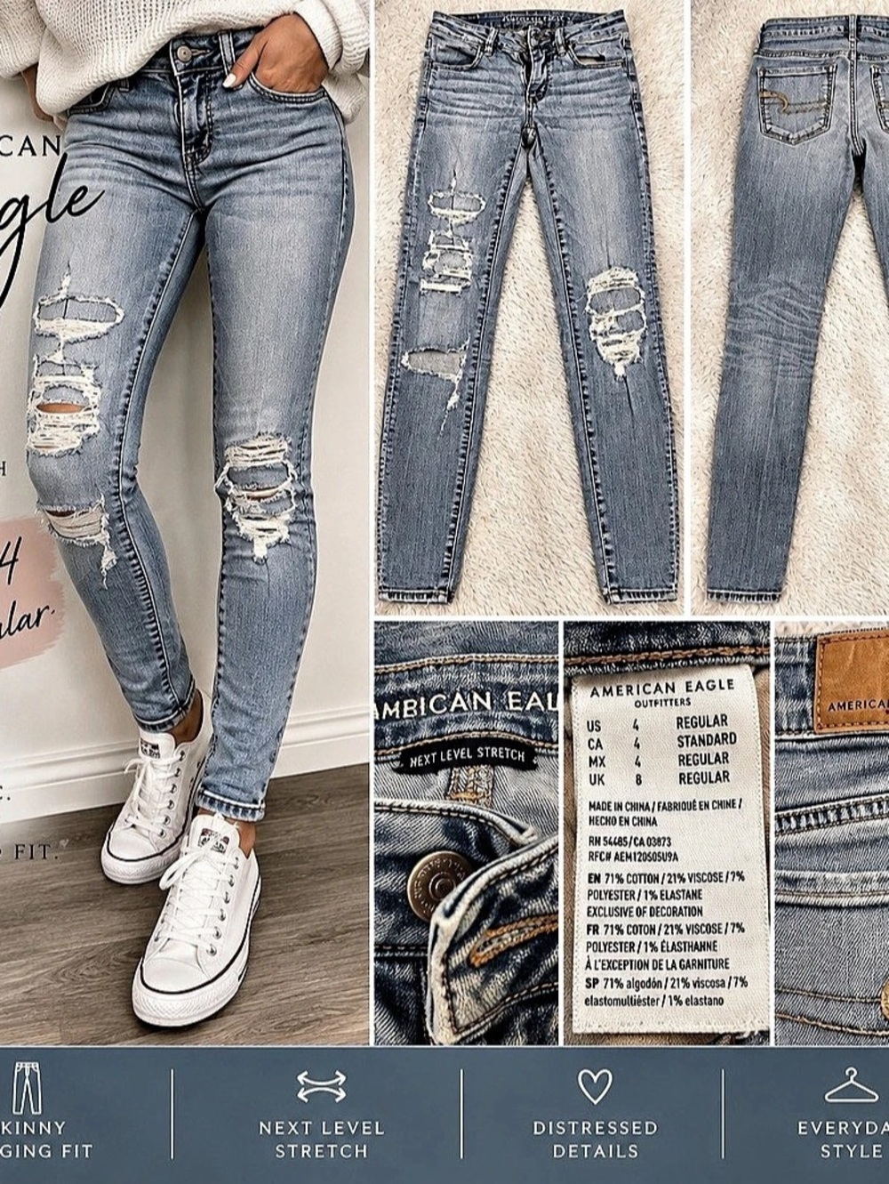 American Eagle Ne(X)t Level Stretch Distressed Jeggings – Size 4 Regular